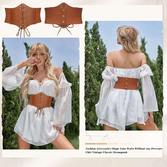 Women’s Elastic Costume Waist Belt Lace-up Tied Waspie Halloween Corset 4758